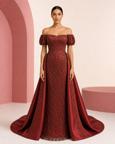 Aseel oxblood burgundy hand-embroidered evening dress - front view
