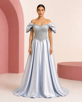 Rimas icy silver blue hand-embroidered evening dress - front view