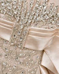Zaina champagne ivory hand-embroidered evening dress - hand embroidery and fabric detail