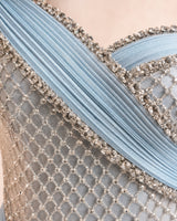 Raneem ice blue silver hand-embroidered evening dress - hand embroidery and fabric detail