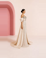 Zaina champagne ivory hand-embroidered evening dress - side profile